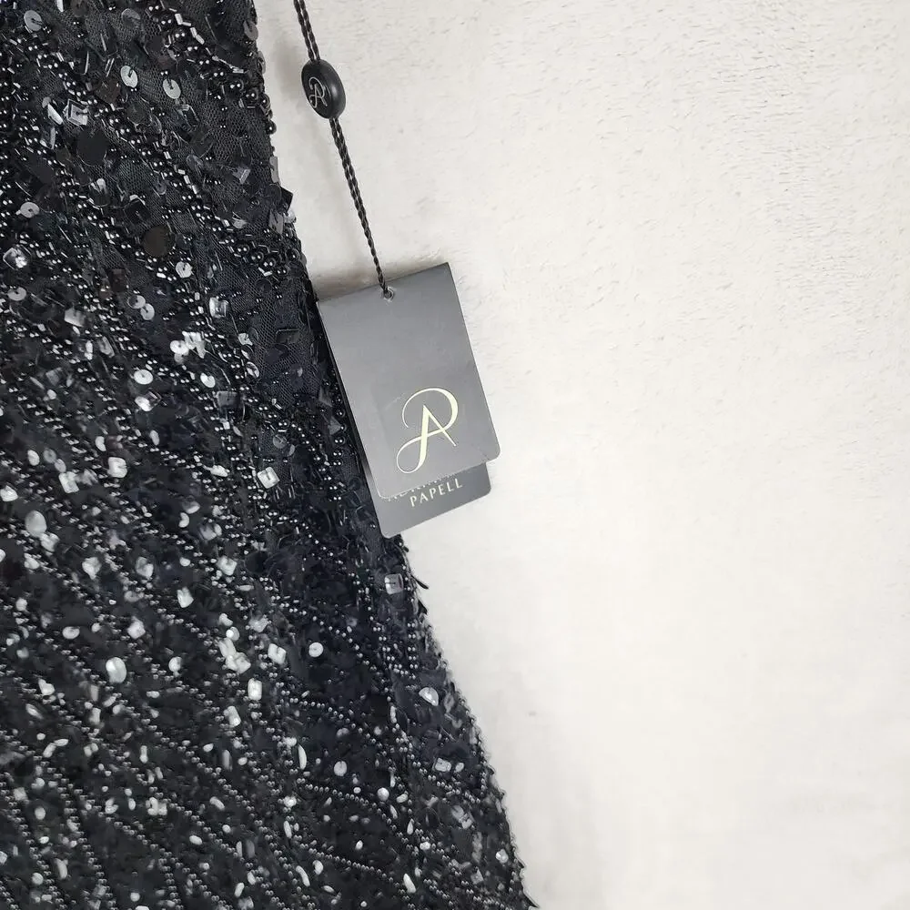 Adrianna Papell Cocktail Dress Women 14 Black Sequin & Beaded Mid Length Party